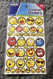 ArtSkills Emoticon Aufkleber 6 Blatt 258 Stück gelb rund Lächeln Teufel Schrei Neu - Bild 1 von 2