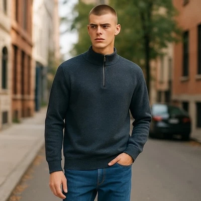 LL Bean Mens XL 1/4 Zip Sweater Jumper Textured Pullover 100% Organic Cotton - Image 1 of 4