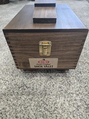 Caja brillante zapatos roble KIWI vintage madera artesanal valet EE. UU. 1980 original Foto 1 de 4