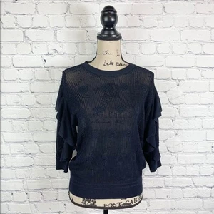 Chloe NWT Navy Ruffle-sleeve Flower Mesh Knit Sweater L - Picture 1 of 9