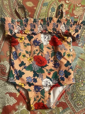 Adorable Traje de Baño Niñas Melocotón Floral Talla 12 a 18 Meses Foto 1 de 4