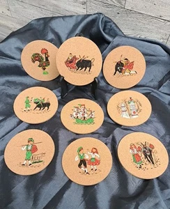 Lot Of 9 CORK COASTERS Made in Portugal Spanish Bull Fighting Artistic Designs - Picture 1 of 24
