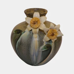 Ephraim Faience Experimental Pottery Ceramic Buttercup Daffodil Vase M03 - Picture 1 of 6