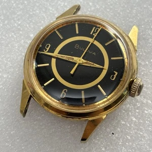 Broken Vintage 1969 Bulova Sea King “C” Black Dial Watch Gold Tone 32mm - Read - Picture 1 of 5