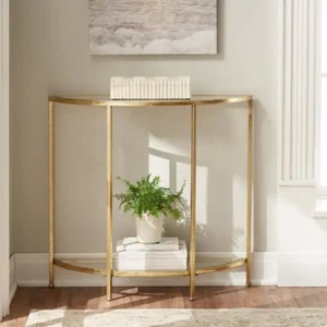 Console Table with Storage Gold Leaf/Clear Standard Half Moon Glass Bella 30" H - Picture 1 of 12