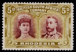 1910 Rhodesia Double Head 5d SG 141 var Dot West Margin Long Gash 1 Very Fine MM - Picture 1 of 2