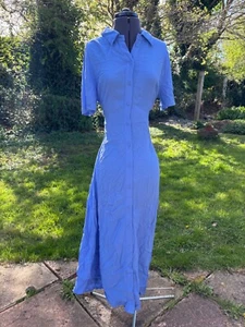 M&S autograph blue summer holiday Sleeved Belted Relaxed Shirt Midi Dress 12-14 - Picture 1 of 11