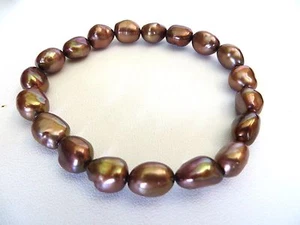 Bracciale elastico perle toni bronzo coltivato Honora 6 3/4 pollici circa 8 mm - Foto 1 di 1