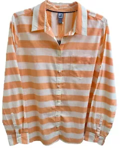 JC Penney Women’s Large Button Up 100%Cotton Ivory & Peach Striped MSRP $44 NWT - Picture 1 of 14