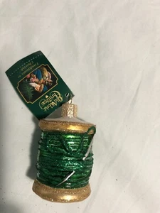 Old World Christmas SPOOL OF THREAD Glass Ornament NEW W/ TAG- GREEN - Picture 1 of 1