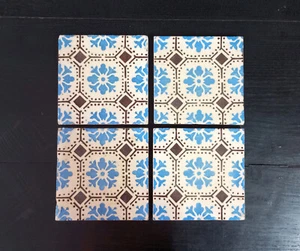 Antique Portuguese polychromed vegetalist ceramic set of four tiles. Decorative - Picture 1 of 14
