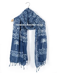 Indigo Baumwolle Hand Block Baum Print Schal Indisch Wende Schals Stola_Ausschnitt - Bild 1 von 3