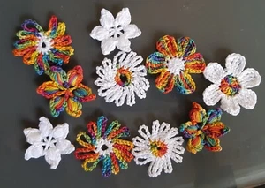 10 Applikationen Blüte Häkelblume Bunt Gehäkelt Aufnäher Handarbeit Aufnäher - Bild 1 von 4