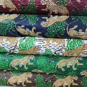 100% Cotton Lawn Jungle Cat Leopard Tropical Material Dress Craft Fabric 44" - Picture 1 of 15
