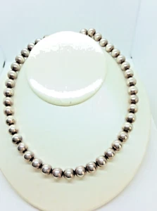 Vintage Heavy  Sterling Silver Bead Necklace, 24”  Long, 81 Grams, 10 mm beads - Bild 1 von 3