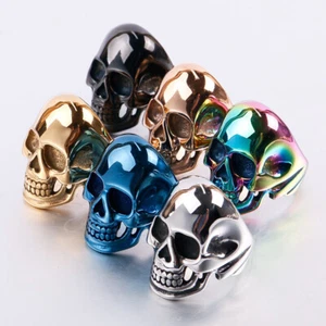 Gothic Colorful Skull Ring Stainless Steel Men's Boy's Unique Skeleton Punk Ring - Picture 1 of 24