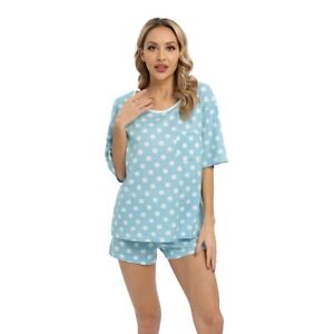2PCS Women's Pajama Set Short Sleeve  Tops Pants Sleepwear Nightwear Loungewear