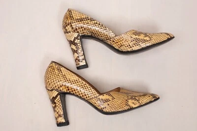 Original, Women's, Python Print Leather, Pumps, 1940s, Vintage, Snake, 37 SIZE - Image 1 of 4
