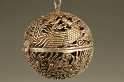 Old Tibet Silver Dragon Phoenix Statue Copper Hand Carved Incense Burner Buddha - Image 1 of 4