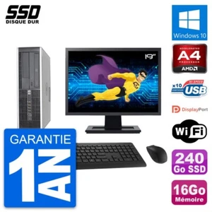 PC HP 6305 Pro SFF Ecran 19" AMD A4-5300B RAM 16Go SSD 240Go Windows 10 Wifi - Imagen 1 de 8