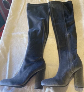 ARH Damen Overknee Stiefel 4 "Absatz anthrazitgrau Samtoptik 25" hoch Gr. 6,5 - Bild 1 von 10