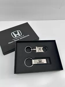 Honda Car Key Chain And Key Ring Set Metal/Leather Black Silver New In Box - Picture 1 of 13