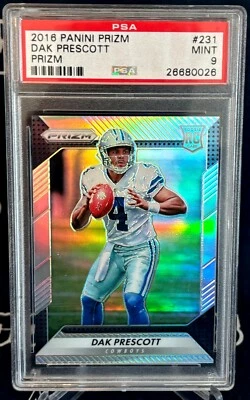 PSA 9 MINT 2016 Panini PRIZM SILVER Holo Dallas Cowboys DAK PRESCOTT Rookie RC - Image 1 of 4