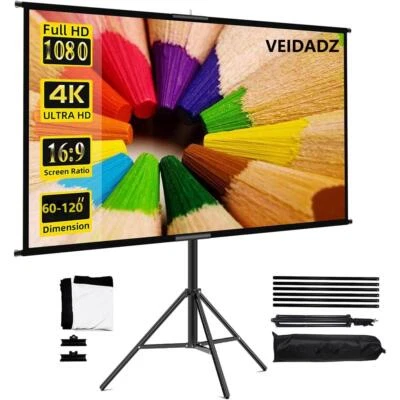 Veidadz Projector Screen with Stand Foldable White Wrinkle-free 60-120 Inch 16:9 - Image 1 of 4