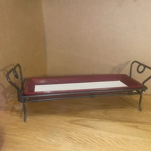 PAMPERED CHEF SIMPLE ADDITIONS CRANBERRY 16" RECTANGULAR SERVING TRAY W/ STAND - Picture 1 of 4