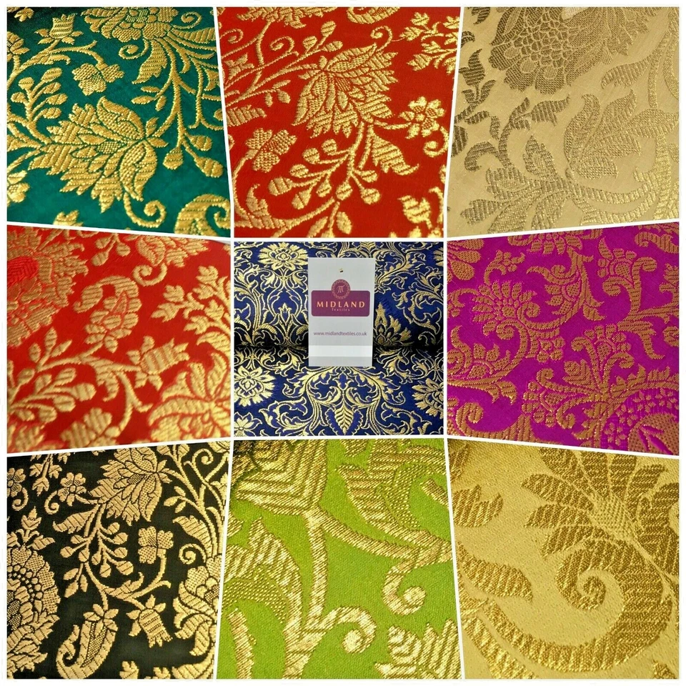 £15 Gold Ornamental floral banarsi Brocade Waistcoat Fabric 110cm MP1250 - Image 1 of 1