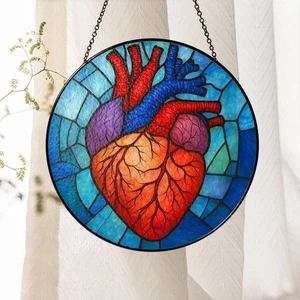 Kardiologe Anatomisches Herz Buntglas Sonnenfänger, Kardiologe Geschenke - Bild 1 von 7