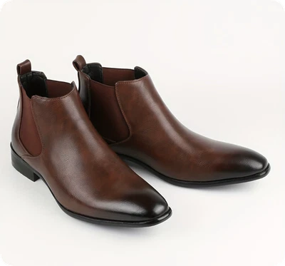 Mens Sikes Leather Chelsea Boots Casual Smart Ankle Dealer Pull-On - Image 1 of 4