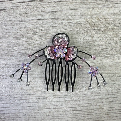Jeweled Clear & Pink Rhinestone Floral Slide Hair Comb 3.5" - Image 1 of 4