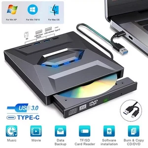 Externes CD/DVD Laufwerk USB-3.0+Type-C Brenner Player für PC Laptop Windows 11 - Bild 1 von 22