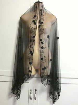 Bufanda de danza del vientre larga transparente con cuentas chal envolvente - botones negros de ganchillo - 70"X38" Foto 1 de 4