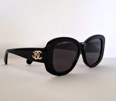 CHANEL CH5468B Rectangle Grey Lenses Black Acetate Frame Sunglasses - Image 1 of 4