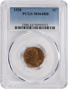 1928 Lincoln Cent MS64RB PCGS - Picture 1 of 2