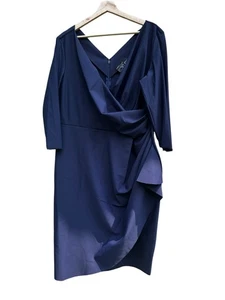 NWT Alex Evenings Navy Blue Ruched Sheath Cocktail Dress Size 20 W $239 New - Picture 1 of 14