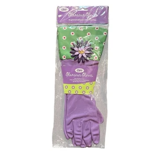 Neu in Verpackung ein Paar Boston Warehouse BW Reinigungshandschuhe Einheitsgröße lila grün mit Blume - Bild 1 von 3