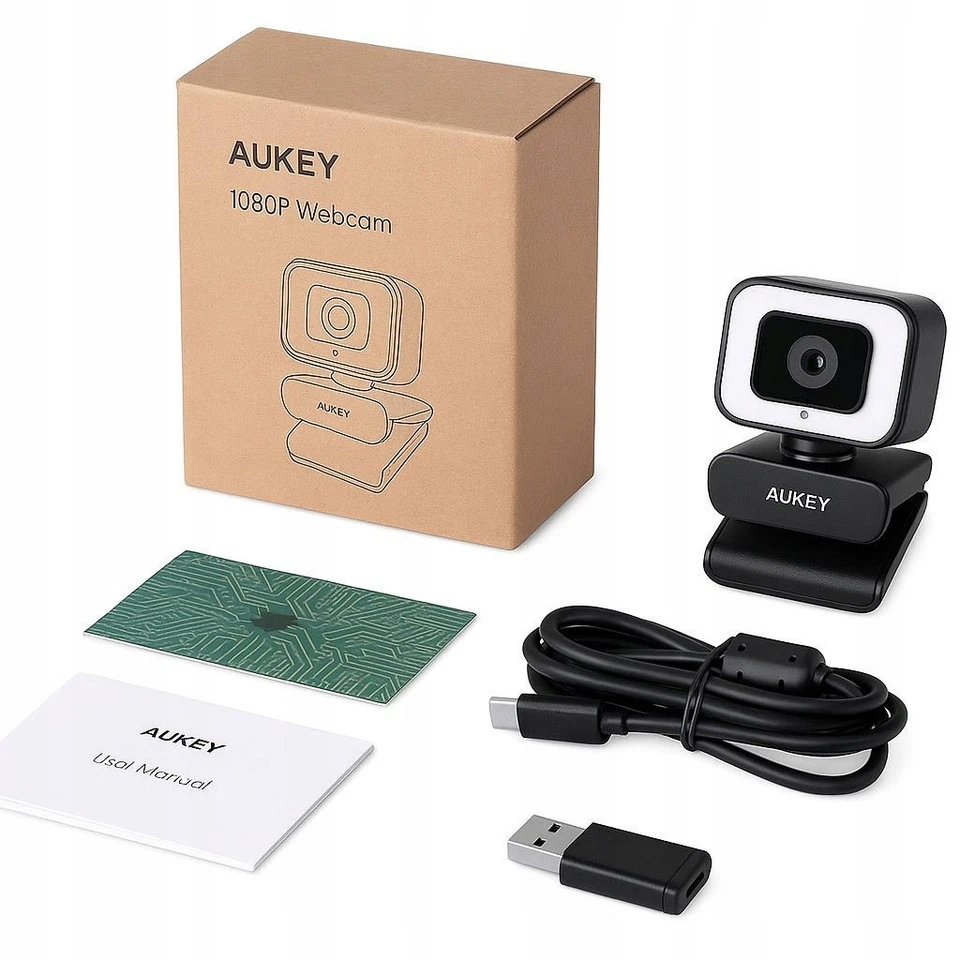 Aukey PC-LM6 Full HD Webcam mit Ringlicht & USB C + USB A - Bild 1 von 1