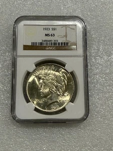 1923 Pace Argento Dollaro $1 NGC MS 63 ~~ UNC GEM ~ LUCENTEZZA DORATA Vedi Foto (002) - Foto 1 di 2