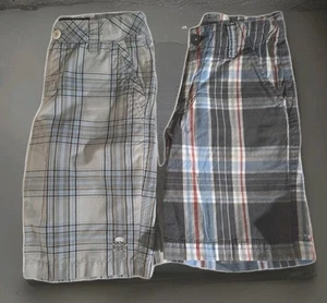 Lot Of Two Boys Sz 8 Plaid Shorts Bundle Blue Gray White Patterned Casual Summer - Picture 1 of 13