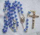 Vintage Catholic Rosary round Glass Sapphire Blue 4.5mm/6mm beads 18" length