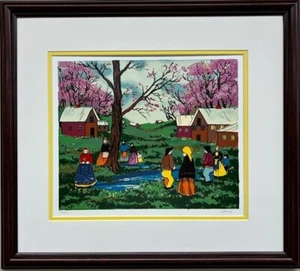 Dena "Summer Fields" Hand Framed Signed & # Serigraph Primitive Folk Art NEW - Picture 1 of 4