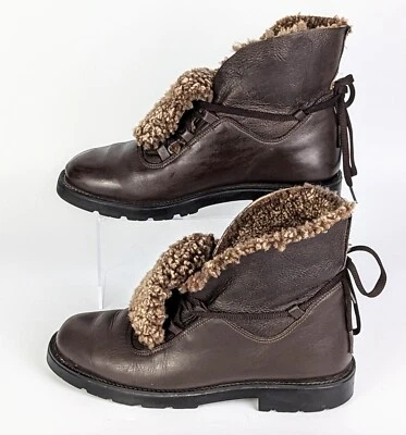 La Canadienne Brown Leather Shearling Lace Up Combat Bootie size US 8.5 - Image 1 of 4