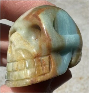 Peruvian BLUE OPAL Crystal Skull w/ Calcite inclusions, Weird Organic vugs - Picture 1 of 13