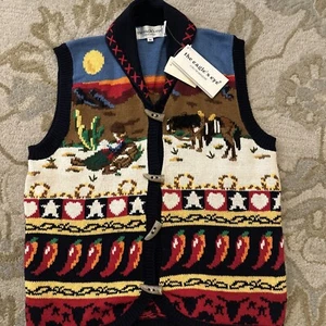 Vintage 90s Western Eagles Eye Sweater Vest⭐️Desert Scene Knit Peppers Horse Med - Bild 1 von 7
