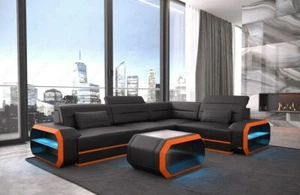 Sofa Corner Couch Leather Sofa Black Corner Designersofa LED Verona L Shape - Picture 1 of 7