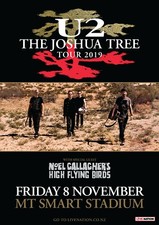 U2 / NOEL GALLAGHER "THE JOSHUA TREE TOUR 2019" CONCERT POSTER FROM NEW ZEALAND 