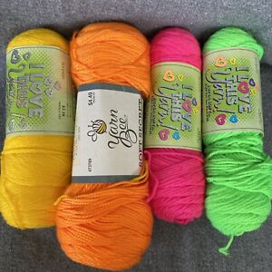 Neon Yarn Mixed Lot 4 Partial Skeins For Crafts